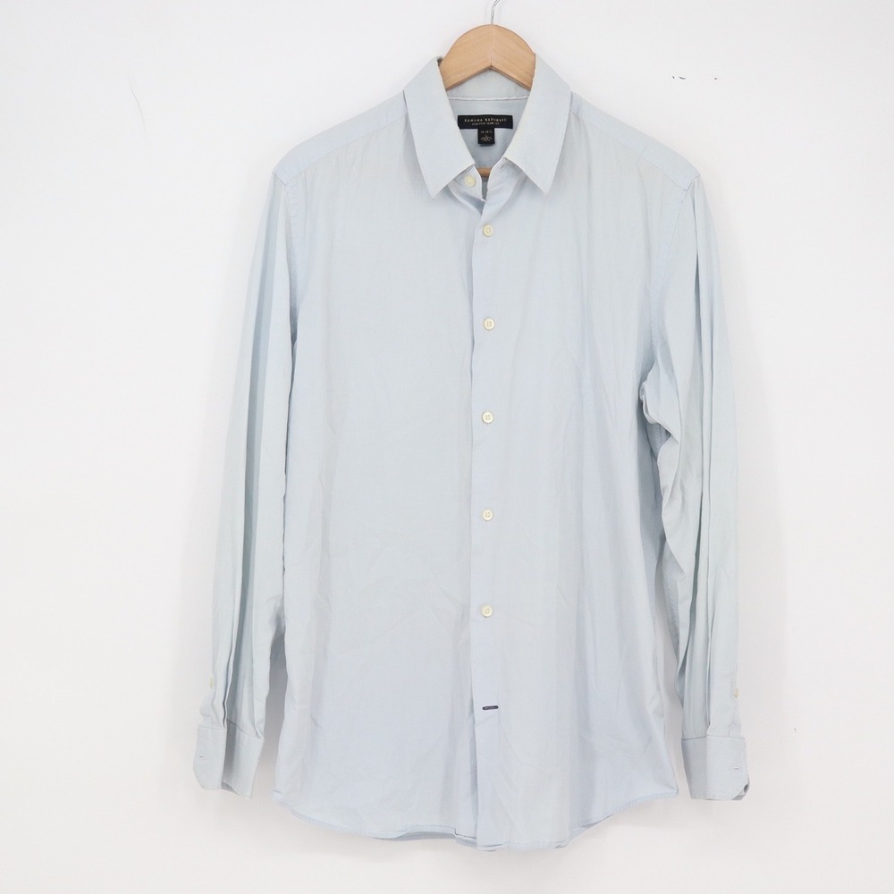 Banana Republic Shirt Mens L Stretch Slim Fit Blue Long Sleeve Button Down EXCL